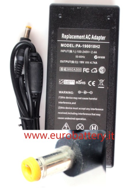 Alimentatore x ACER 19V 4,74A spinotto ext 5,5 int 2,1 90W