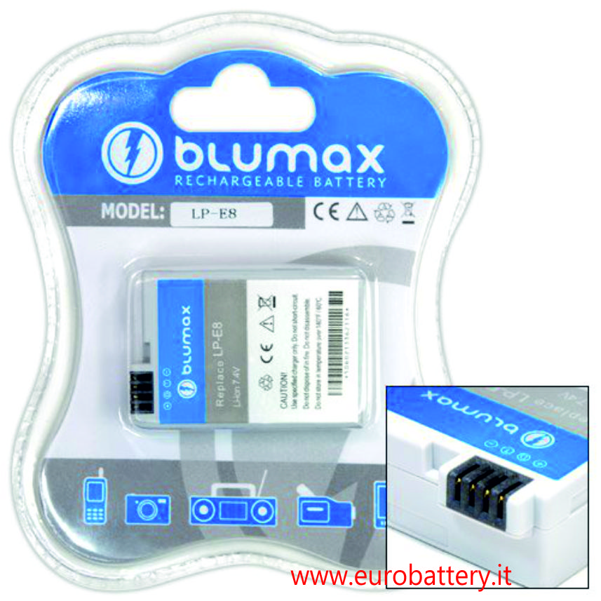 Batteria BLUMAX HQ x CANON EOS 550D 550 D LP-E8 LPE8