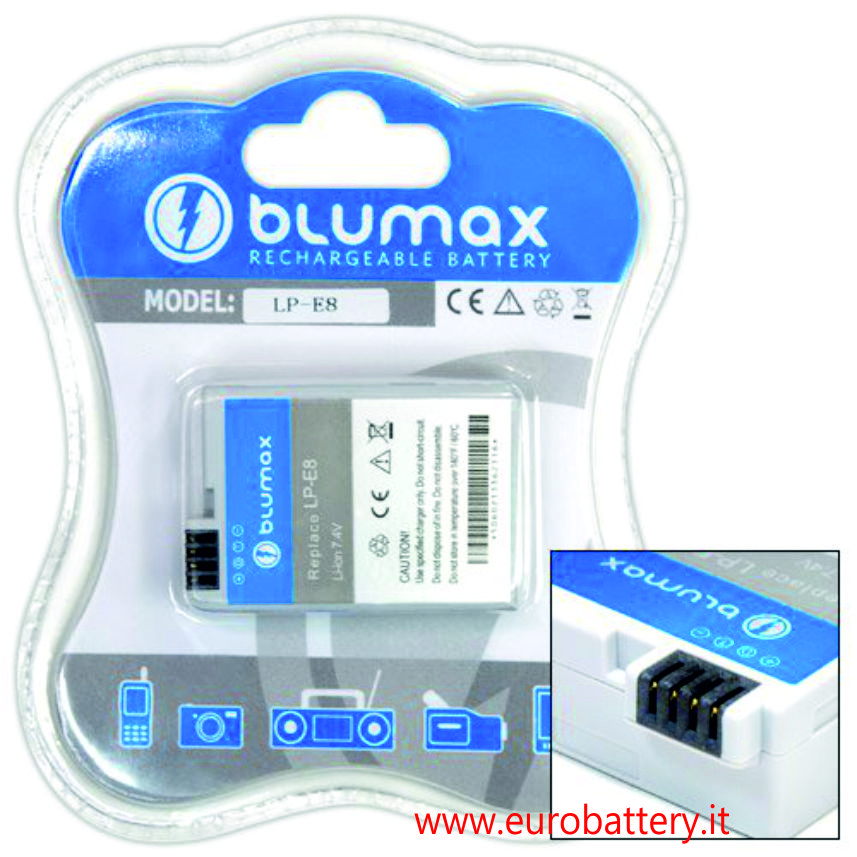 Batteria BLUMAX HQ x CANON EOS 550D 550 D LP-E8 LPE8 - Clicca l'immagine per chiudere