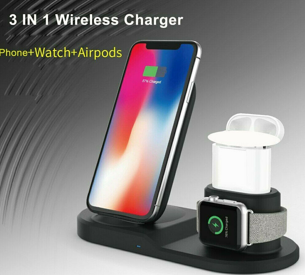 0 CARICATORE WIRELESS 3IN1 QI 10W USB TYPE-C IPHONE 11 XS WATCHB