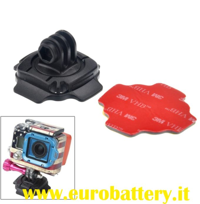 ST-115 Supporto girevole da casco+adesivo 3M GOPRO HERO 1 2 3 3+ ST-115  Supporto girevole 360° da casco con adesivo 3M per GOPRO HERO 1 2 3 3+  [ST-115] - 7.49EUR : E U R O B A T T E R Y, La batteria in ITALIA