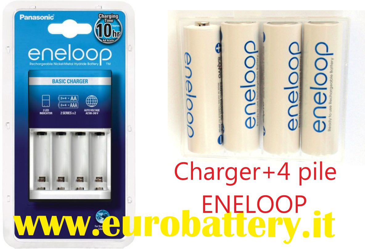 Carica Batterie AA e AAA + 4 batterie MINI stilo ENELOOP